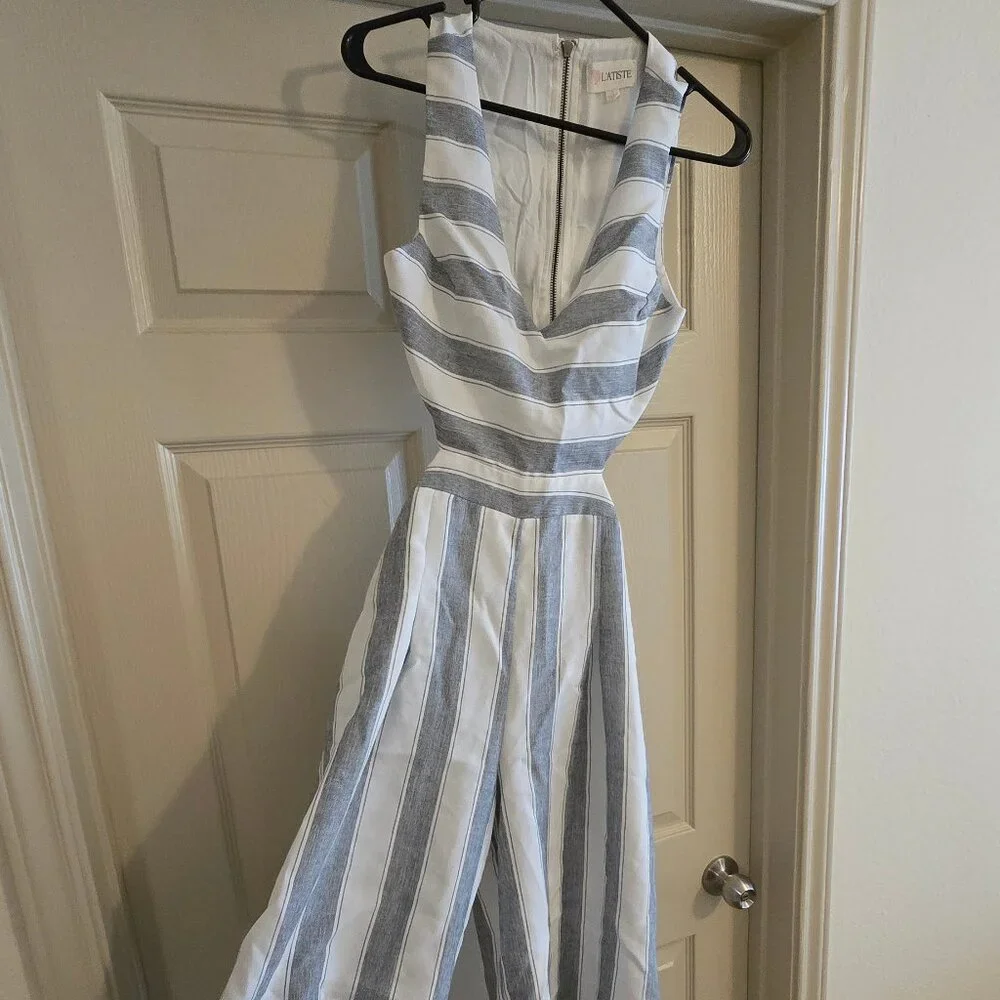 L'atiste Blue and White Striped Jumpsuit - Picture 4 of 8